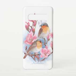 Watercolor Birds In Magnolia Tree With Name Samsung Galaxy S10 Case