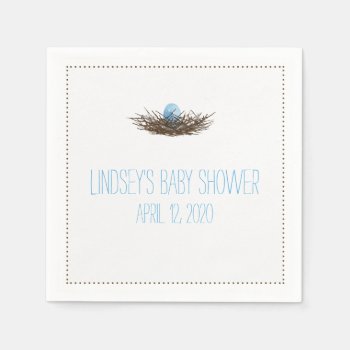 Watercolor Bird's Nest | Baby Boy Shower Paper Napkins by labellarue at Zazzle
