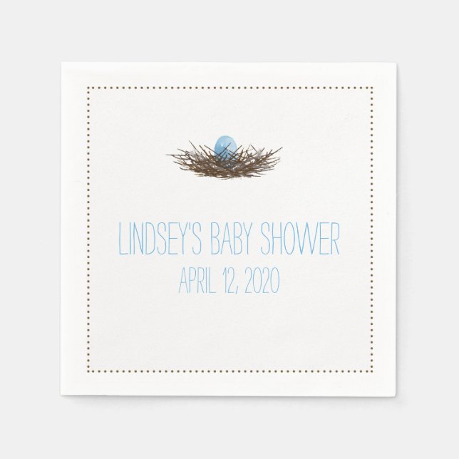 Watercolor Bird's Nest | Baby Boy Shower Paper Napkins (Front)