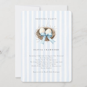 Watercolor Birds Nest Blue Bow Nesting Party  Invitation