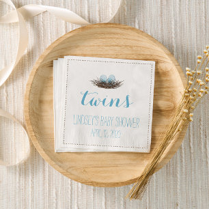 Watercolor Bird's Nest Twis Baby Boys Shower Napkins