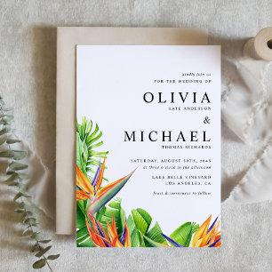 Watercolor Birds of Paradise QR Code Wedding Invitation