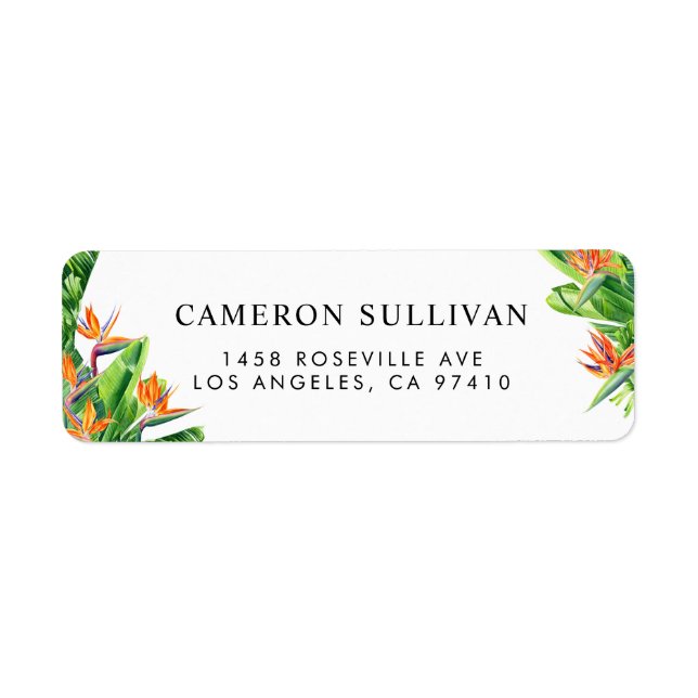 Watercolor Birds of Paradise Tropical Wedding Label (Front)