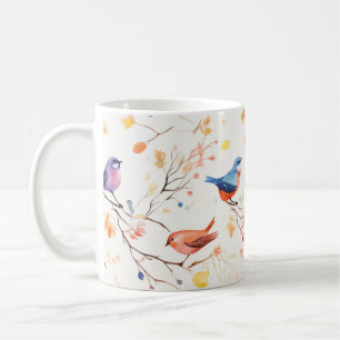 Watercolor Birds on Branch Pattern Coffee Mug