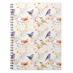 Watercolor Birds on Branch Pattern Notebook