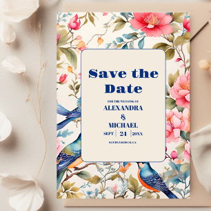 Watercolor Birds Peony Chinoiserie Garden Wedding Save The Date