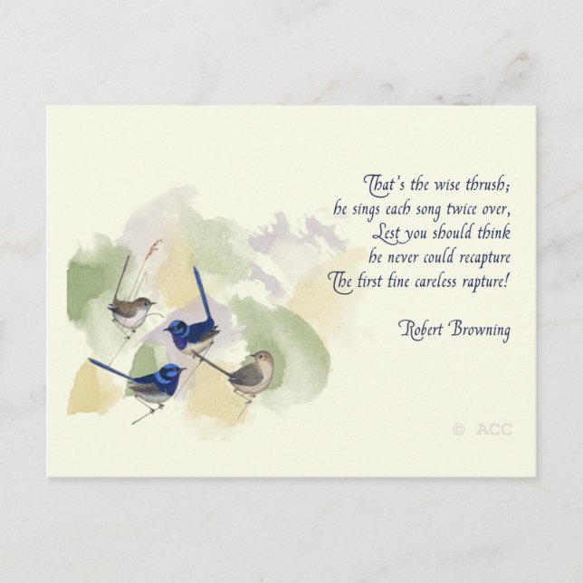 Watercolor Birds Robert Browning Poem Postcard (Front)