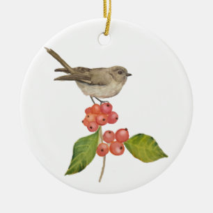 Watercolor birds "Sylvia curruca" Ceramic Ornament