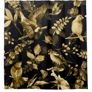 Watercolor Birds: Vintage Floral Design. Shower Curtain