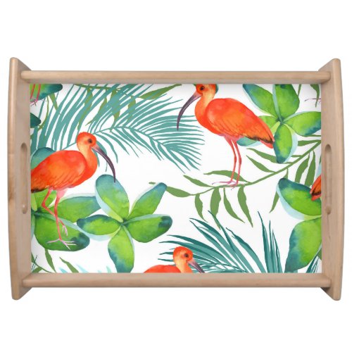 Watercolor birds vintage seamless pattern serving tray