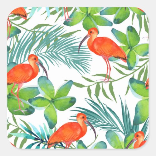 Watercolor birds vintage seamless pattern square sticker