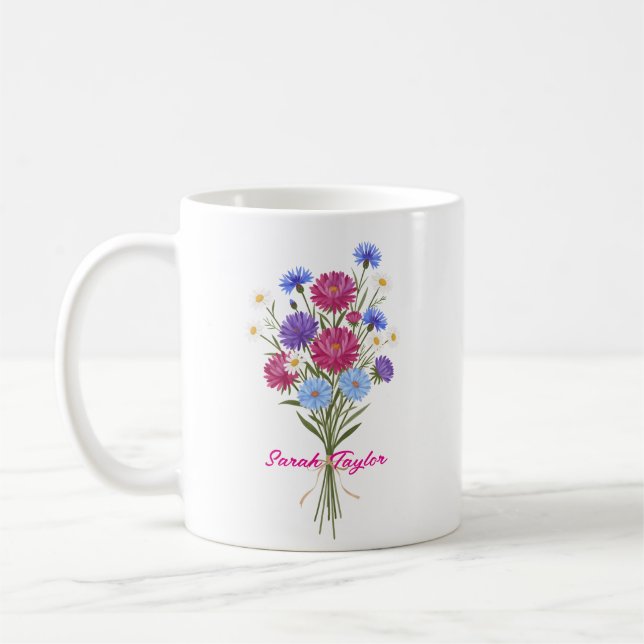 Watercolor Birth Flower Aster Custom Coffee Mug (Left)