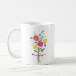 Watercolor Birth Flower Rose Custom Coffee Mug