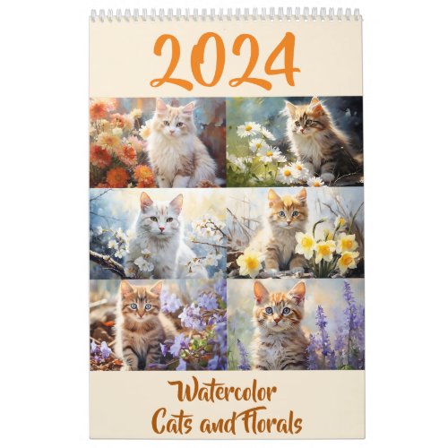 Watercolor Birth Flowers Cats Calendar 2024