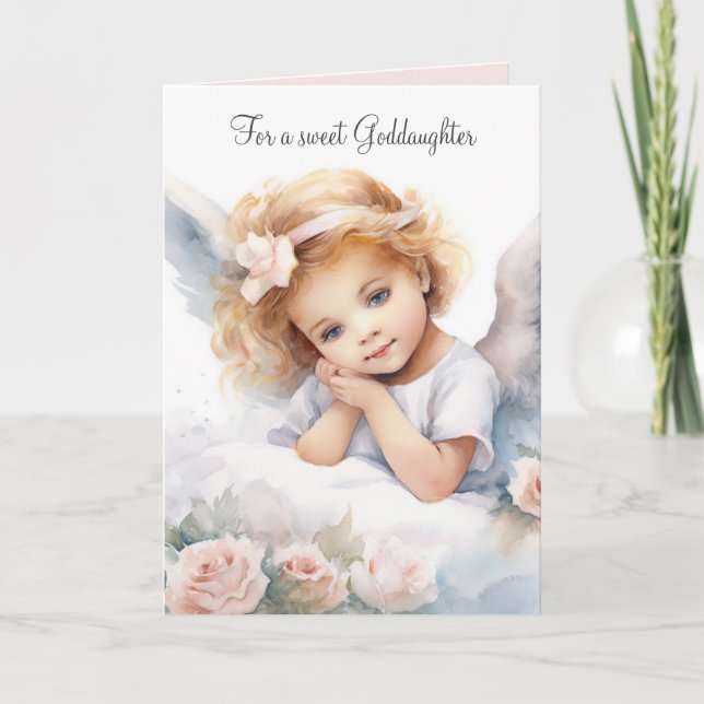 Watercolor Birthday Angel Girl For Goddaughter Card (Front)
