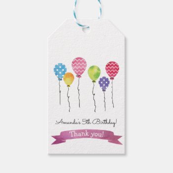 Watercolor Birthday Balloons Gift Tags by CitronellaKids at Zazzle