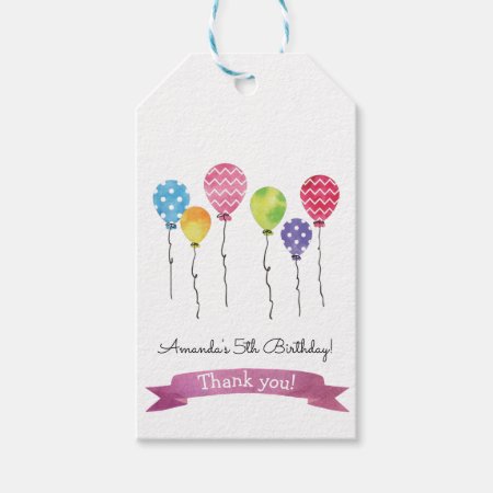 Watercolor Birthday Balloons Gift Tags