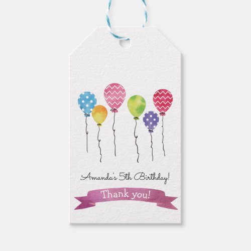 Watercolor Birthday Balloons Gift Tags