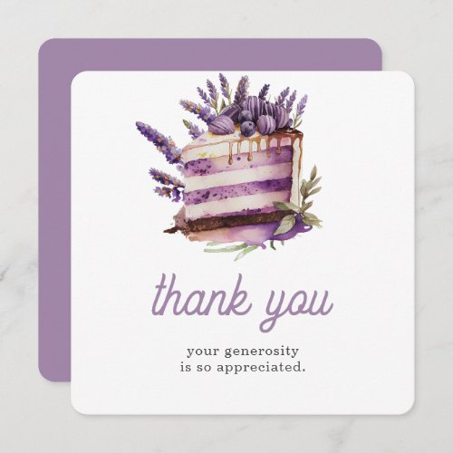 Watercolor Birthday Brunch Lavender Cake Thank You Card