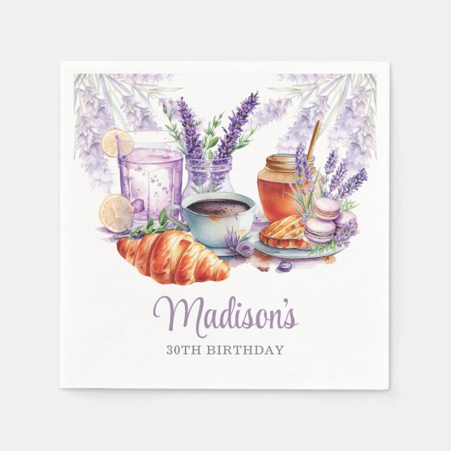 Watercolor Birthday Brunch Lavender Custom Napkins (Front)
