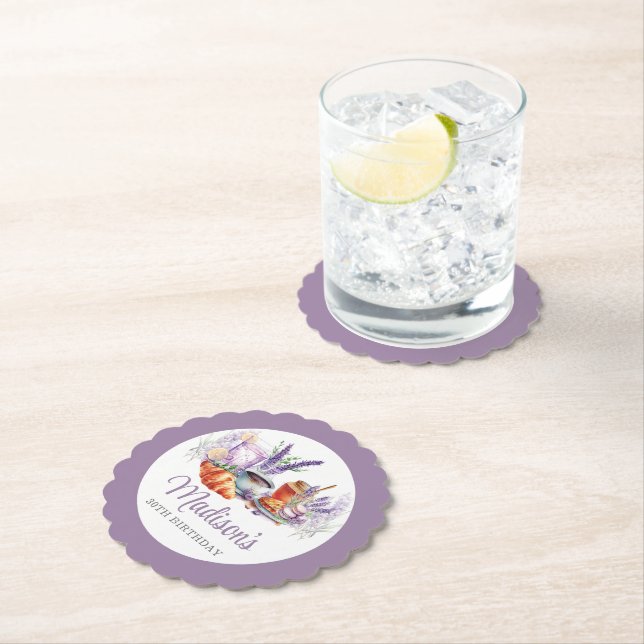 Watercolor Birthday Brunch Lavender Custom Paper Coaster (Insitu)