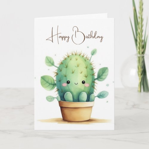Watercolor Birthday Cactus In Pot Card