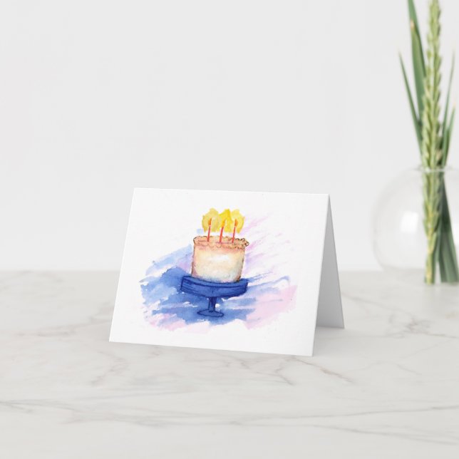Watercolor Birthday Cake Birthday Card (Front)