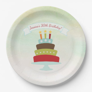Watercolor Birthday Cake Birthday Party Paper Plates