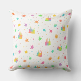 Watercolor Birthday Cake Colorful Paint Splatter Throw Pillow