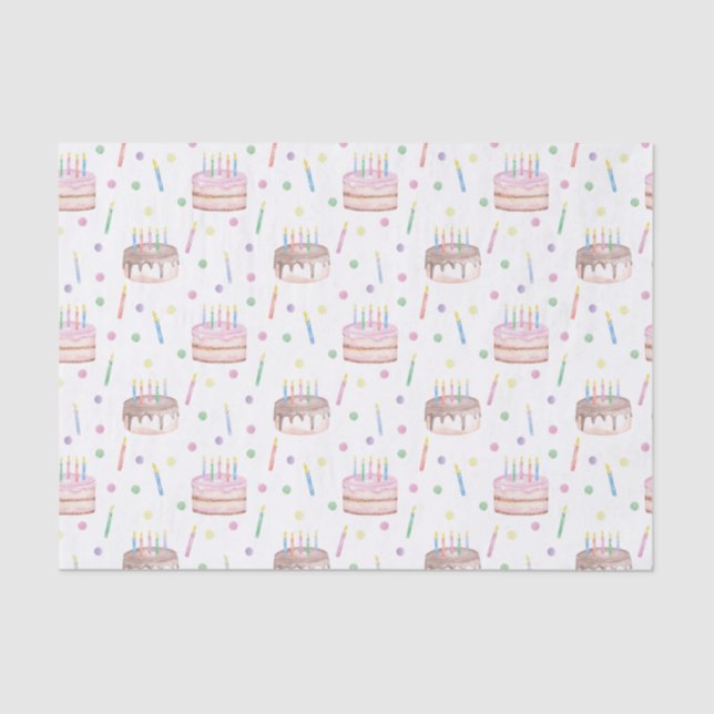 Watercolor Birthday Cake & Confetti Tissue Paper (Front)