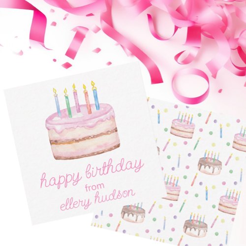 Watercolor Birthday Cake Gift Enclosure Note Card