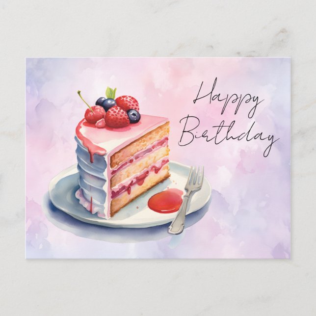 Watercolor Birthday Cake Greeting Card (Front)