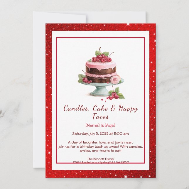 Watercolor Birthday Cake Invitation – chocolate (Front)