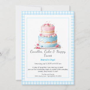 Watercolor Birthday Cake Invitation – pink blue
