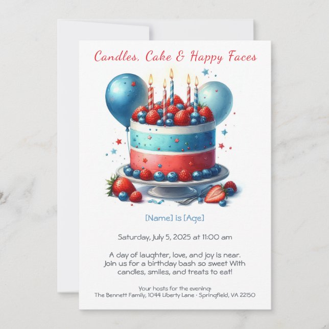 Watercolor Birthday Cake Invitation – Sweet  (Front)