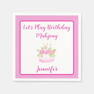 Watercolor Birthday Cake Mahjong PERSONALIZE Napkins