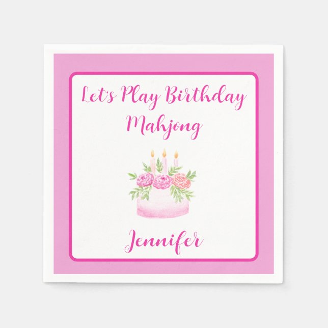 Watercolor Birthday Cake Mahjong PERSONALIZE Napkins (Front)
