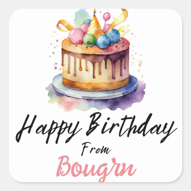 watercolor Birthday cake Square Sticker (Front)
