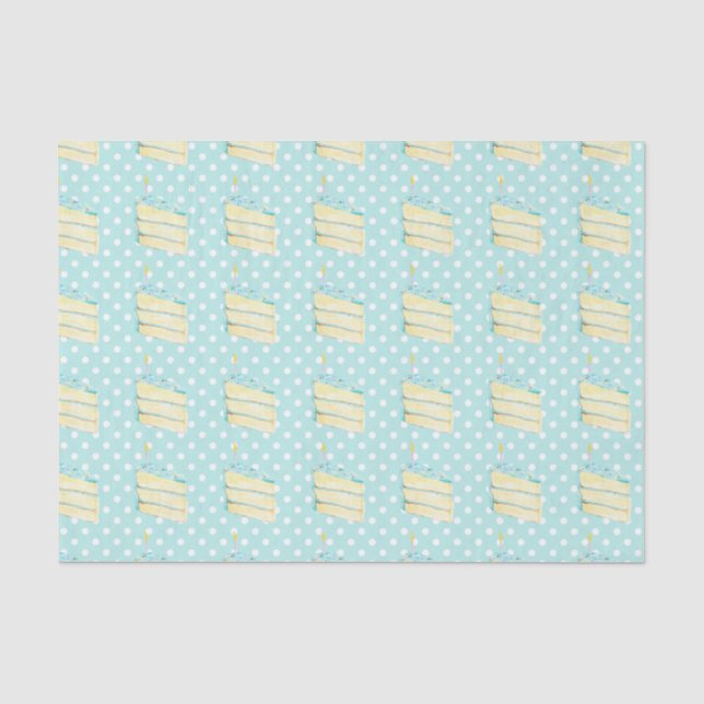 Watercolor Birthday Cake With Candle Polka Dots Tissue Paper (Front)