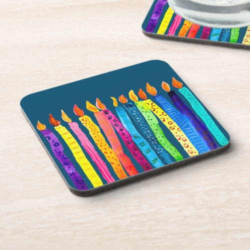 Watercolor birthday candles beverage coaster