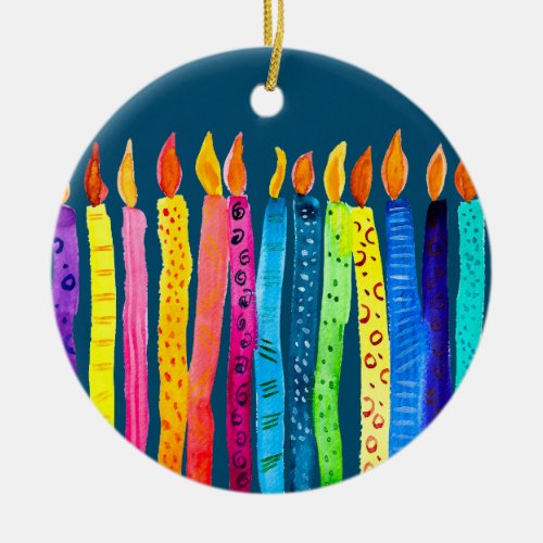 Watercolor birthday candles ceramic ornament