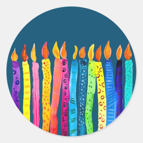 Watercolor birthday candles classic round sticker