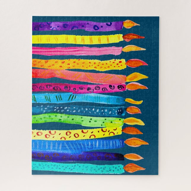 Watercolor birthday candles colorful jigsaw puzzle (Vertical)