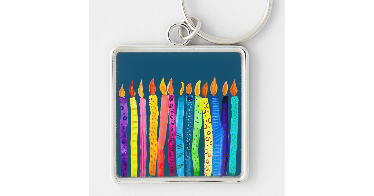 Watercolor birthday candles colorful keychain | Zazzle