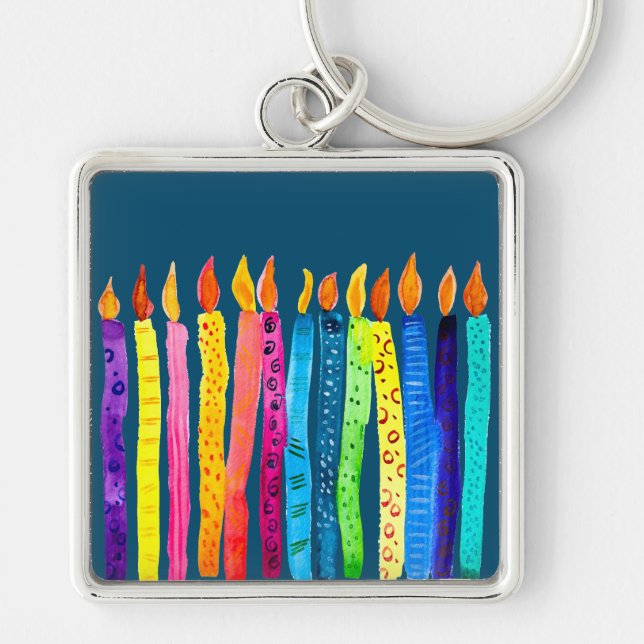 Watercolor birthday candles colorful keychain (Front)
