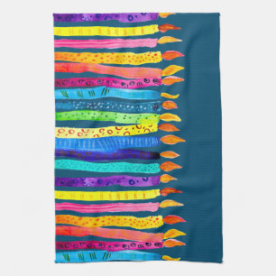 Watercolor birthday candles colorful kitchen towel