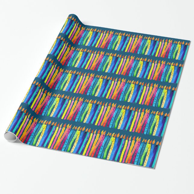 Watercolor birthday candles colorful wrapping paper (Unrolled)