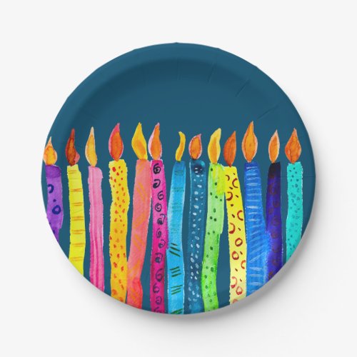 Watercolor birthday candles paper plates