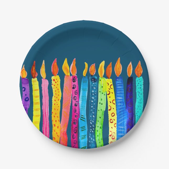 Watercolor birthday candles paper plates (Front)