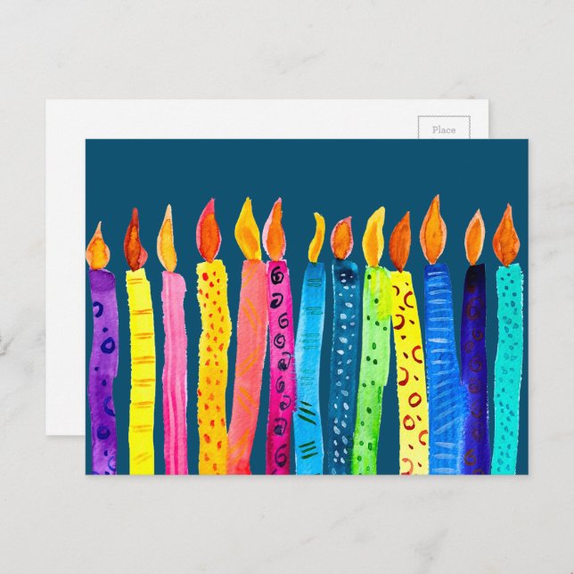 Watercolor birthday candles postcard (Front/Back)